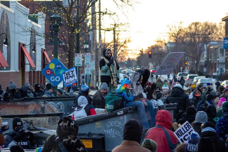 Photo from rally at the site of the murder of Alex Pretti
